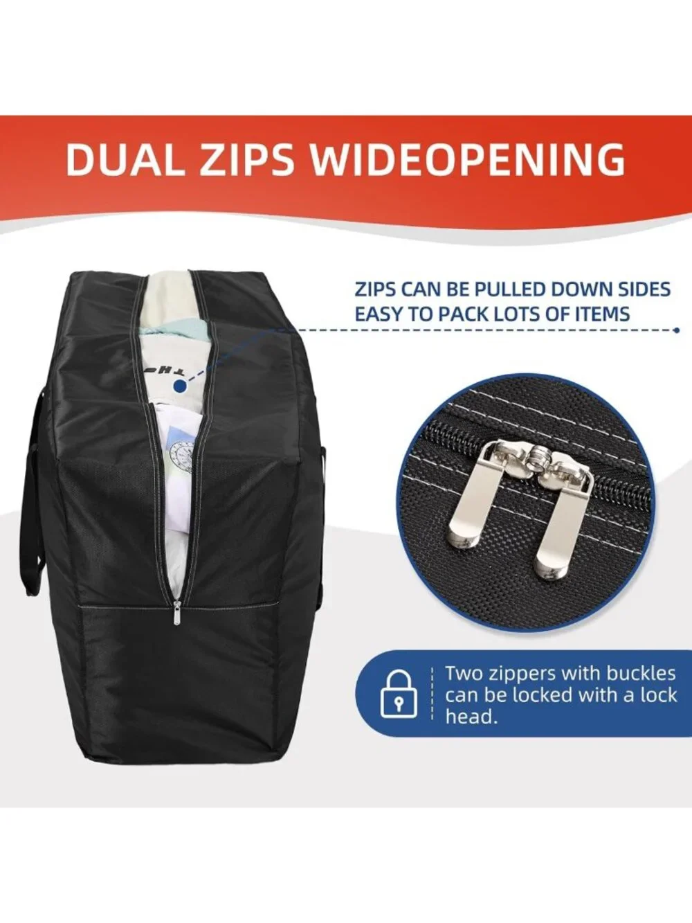 Extra Large Waterproof Travel Duffel Bag with Strong Handles & Durable Zippers
